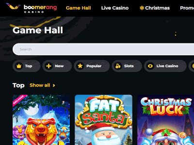 Boomerang Casino: 100% up to 500 €/$ + 200 FS